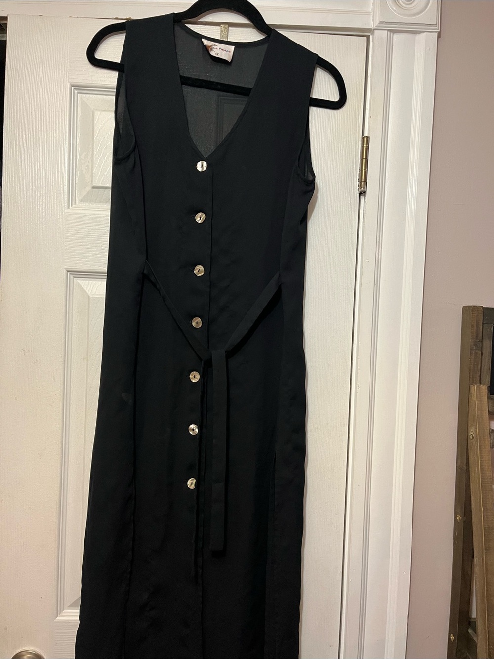 VINTAGE LONG BLACK SHEER COVERUP WITH IRIDESCENT BUTTONS